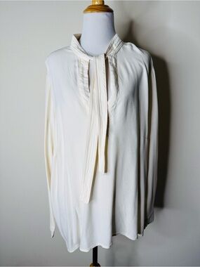 Mango Ivory Bow Collar V-Plunge Blouse